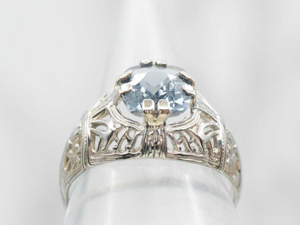 Sweet Art Deco Filigree Spinel Solitaire Ring - image 4