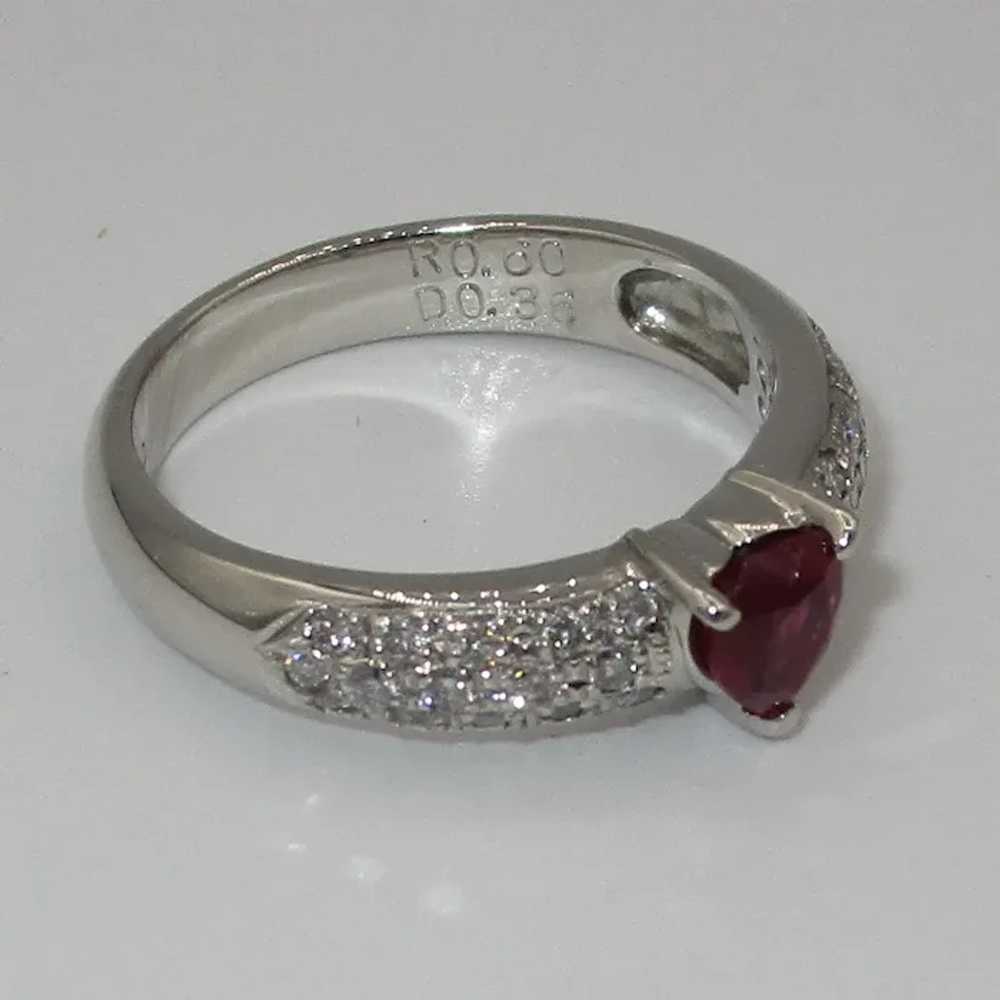 Romantic Platinum Heart Shaped Ruby & Diamond Ring - image 2