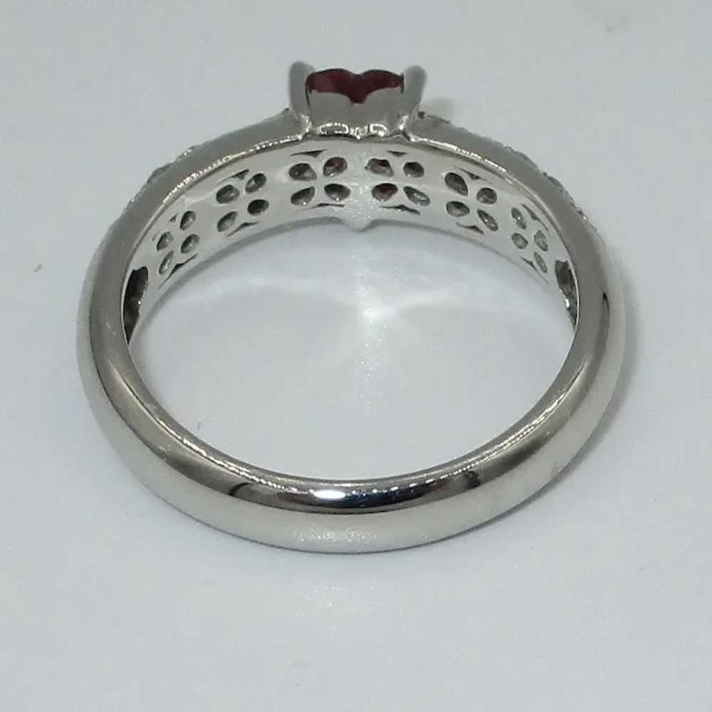 Romantic Platinum Heart Shaped Ruby & Diamond Ring - image 3