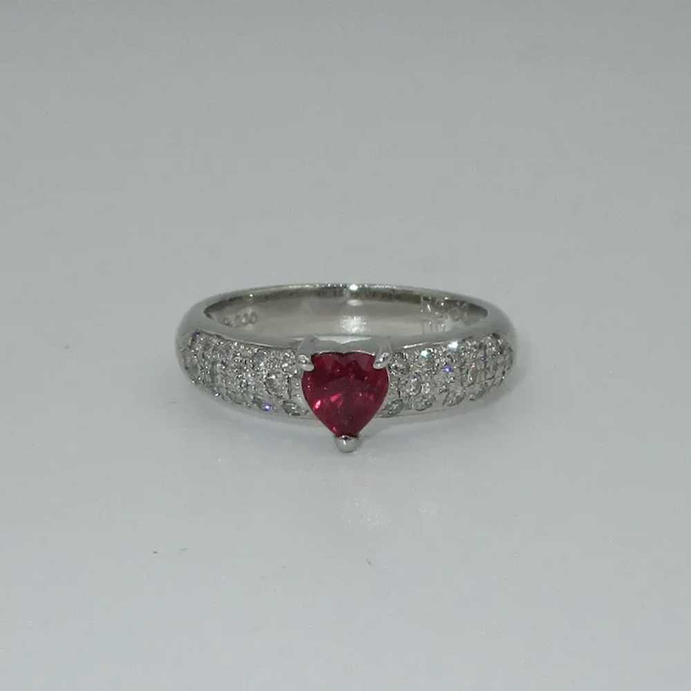 Romantic Platinum Heart Shaped Ruby & Diamond Ring - image 5