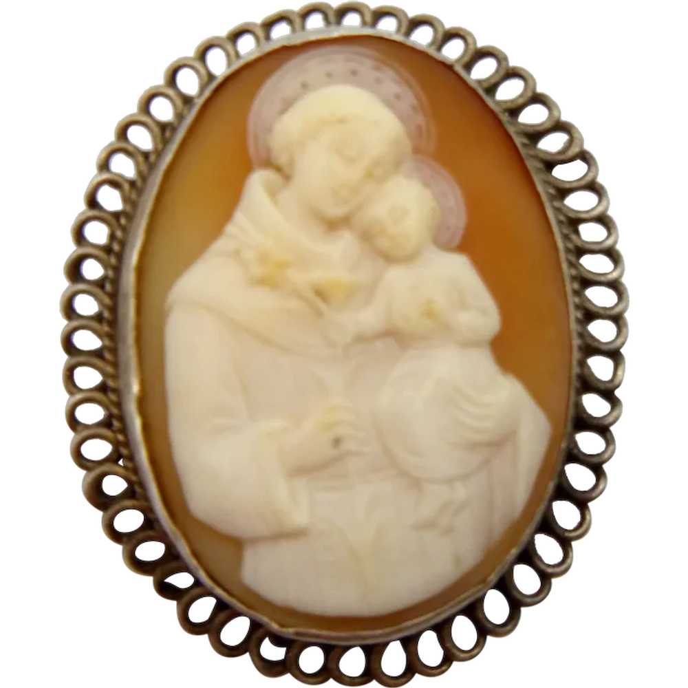 Antique Shell Cameo of Saint Francis and Baby Jes… - image 1