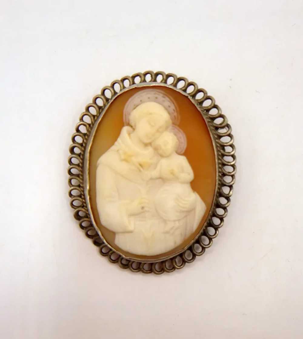 Antique Shell Cameo of Saint Francis and Baby Jes… - image 3