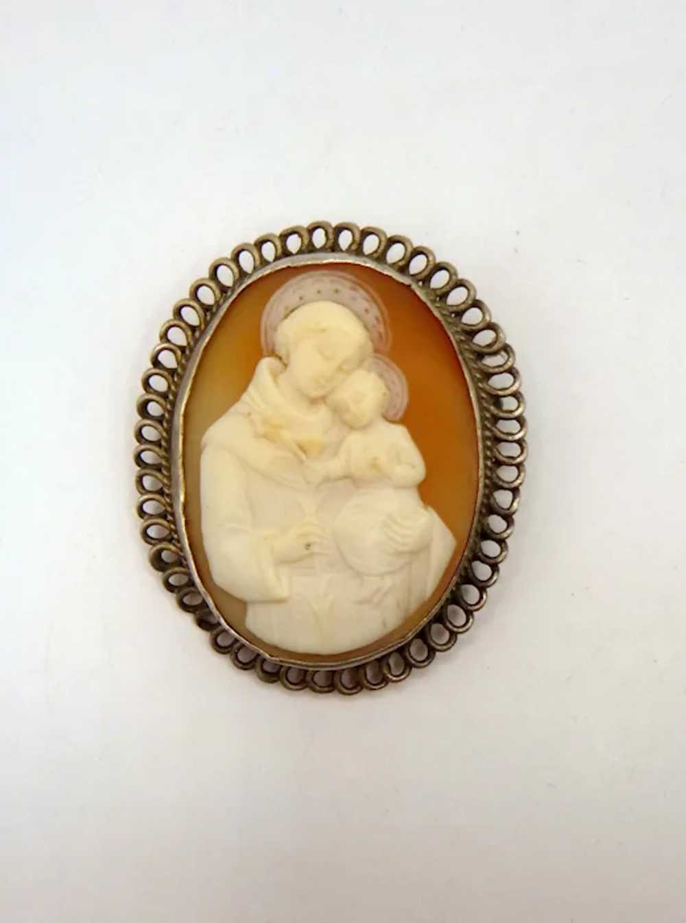 Antique Shell Cameo of Saint Francis and Baby Jes… - image 8