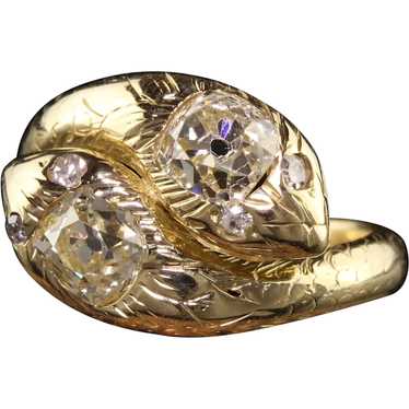 Victorian 18K Gold, Rose Cut Diamond, Enamel Snake Ribbon Brooch, Antique  Pin
