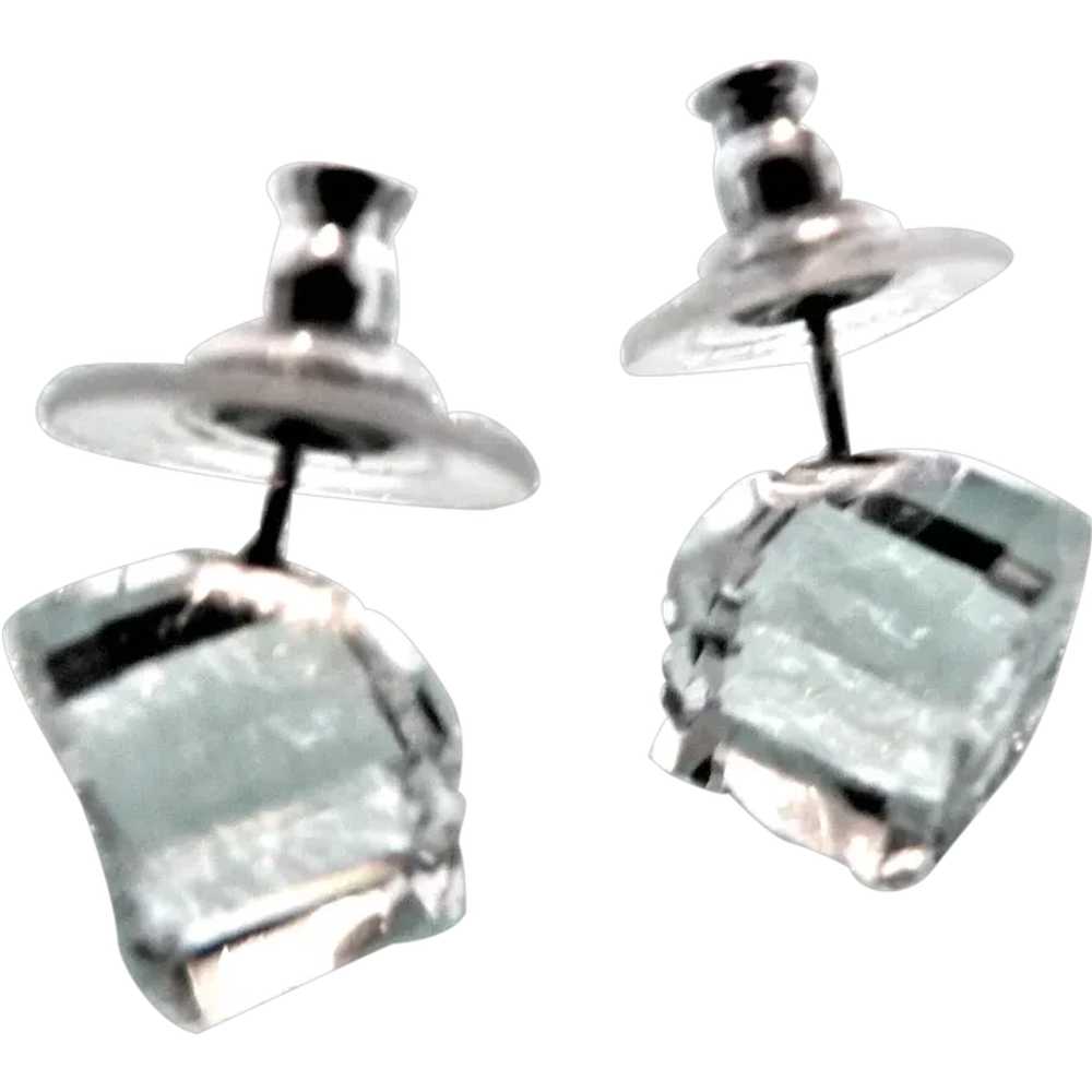 Vtg. Swarovski Crystal Bezel Cube Pierced Earrings - image 1