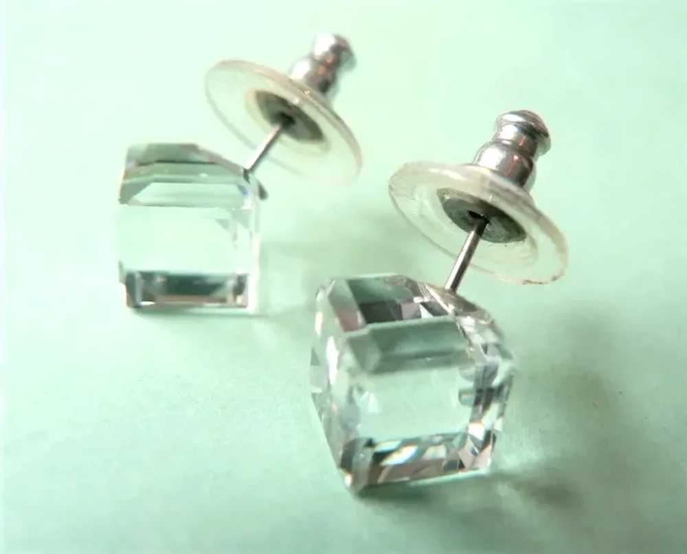 Vtg. Swarovski Crystal Bezel Cube Pierced Earrings - image 2