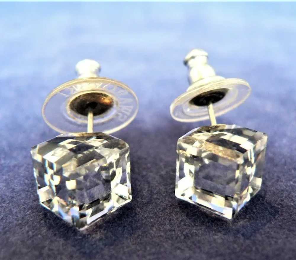 Vtg. Swarovski Crystal Bezel Cube Pierced Earrings - image 3