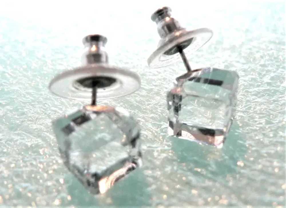 Vtg. Swarovski Crystal Bezel Cube Pierced Earrings - image 5