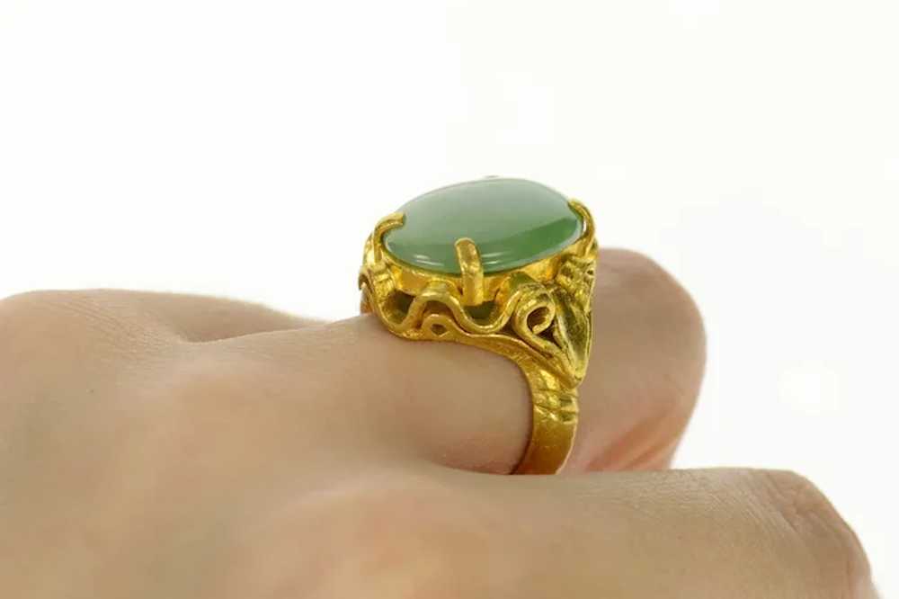 24K Jade Ornate Scrollwork Design Statement Ring … - image 6