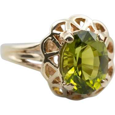 Scalloped Filigree Peridot Solitaire Ring