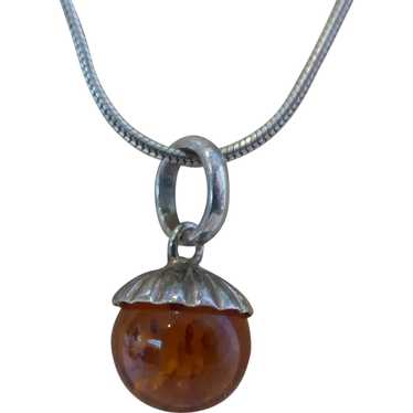 Amber Ball Sterling Silver Pendant Necklace - image 1