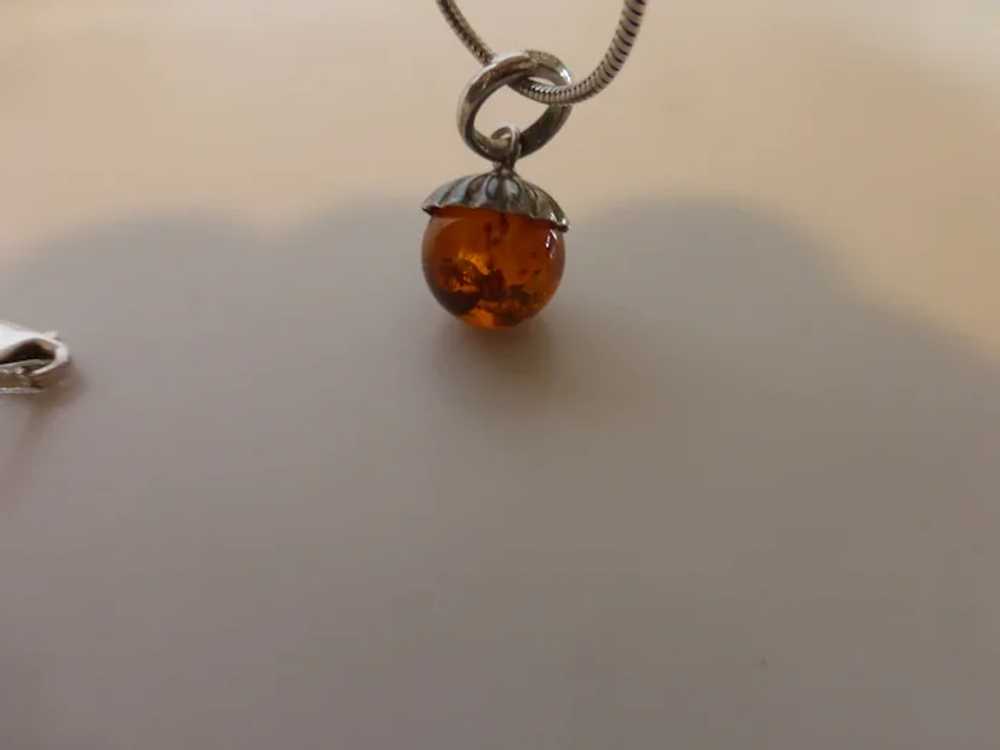 Amber Ball Sterling Silver Pendant Necklace - image 2