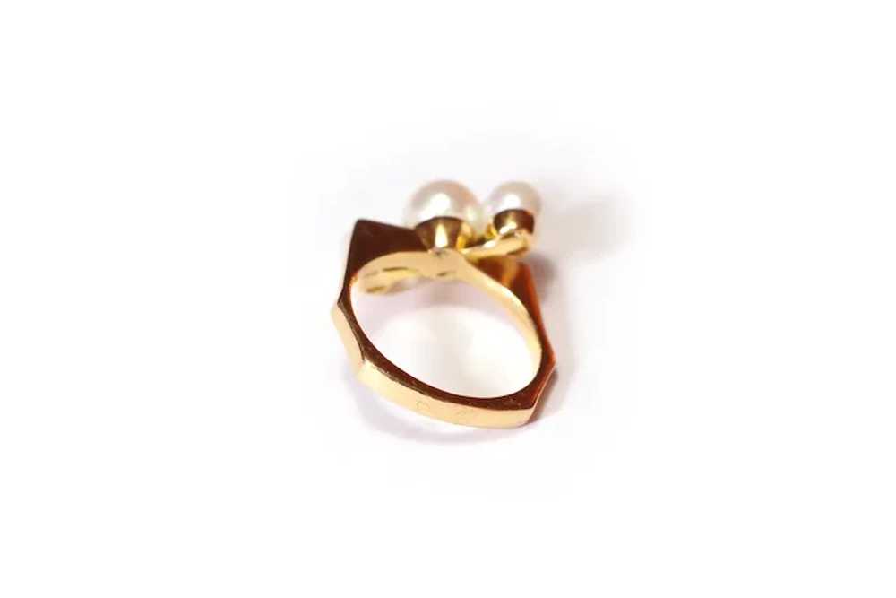 Modernist pearl ring in 18k gold, geometric ring,… - image 3