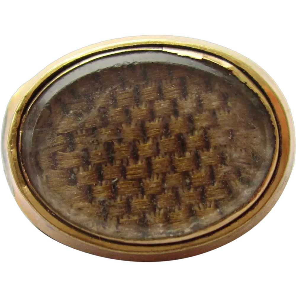 Small Antique Mourning Pin Woven Hair Gold Plate - image 1