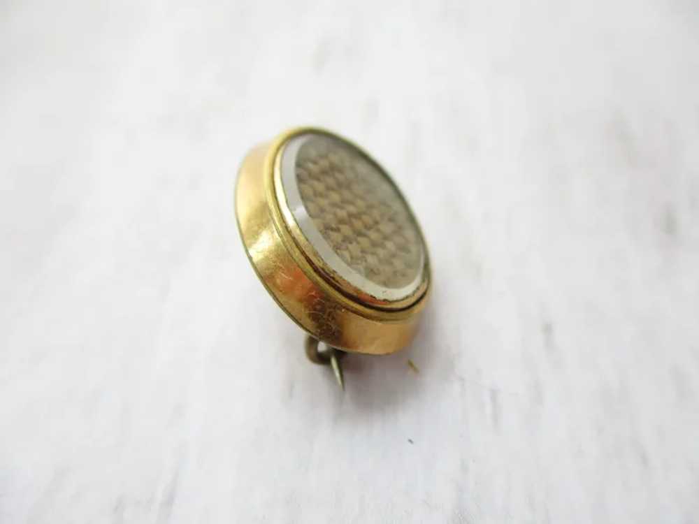 Small Antique Mourning Pin Woven Hair Gold Plate - image 3