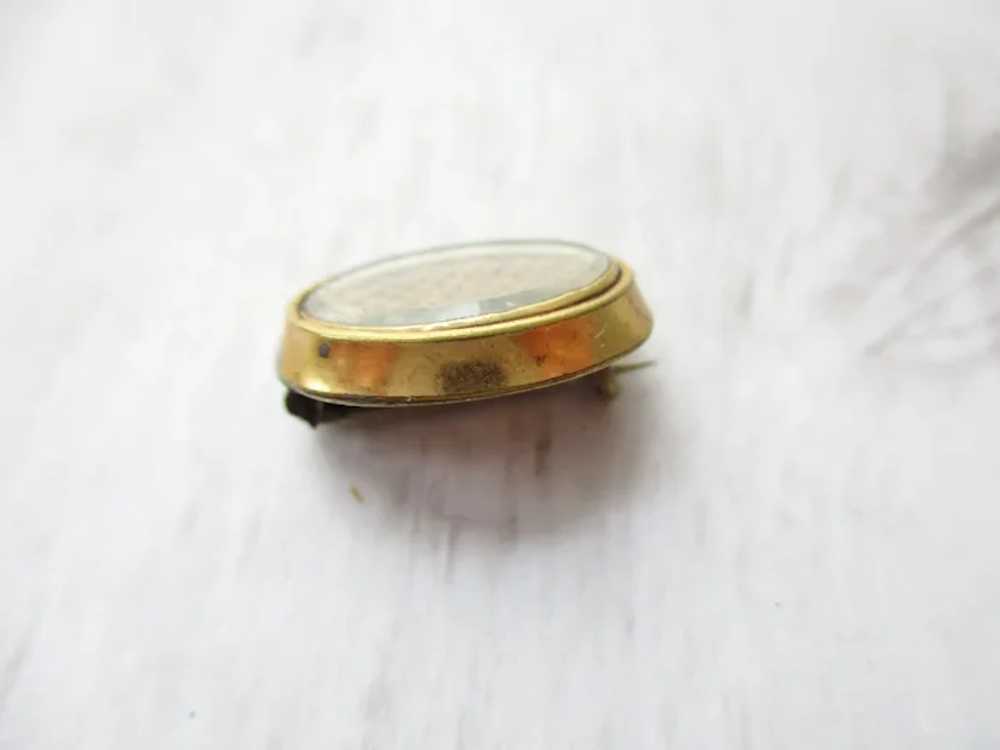 Small Antique Mourning Pin Woven Hair Gold Plate - image 4