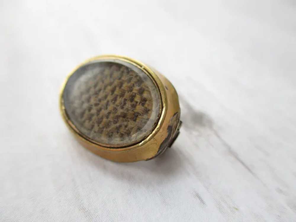 Small Antique Mourning Pin Woven Hair Gold Plate - image 6