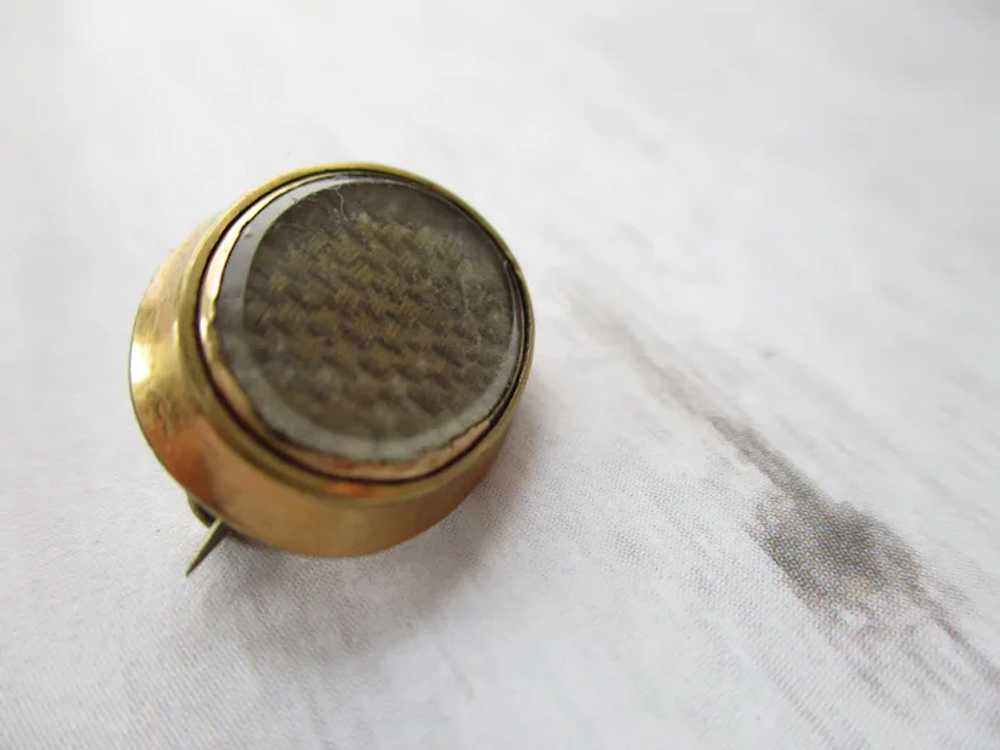Small Antique Mourning Pin Woven Hair Gold Plate - image 7