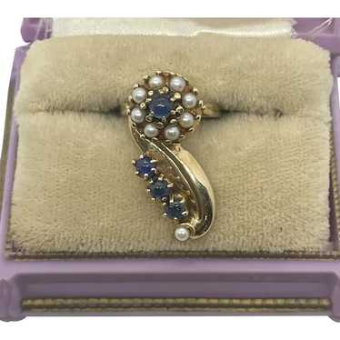 Unique 14k Gold Sapphire & Pearl Ring