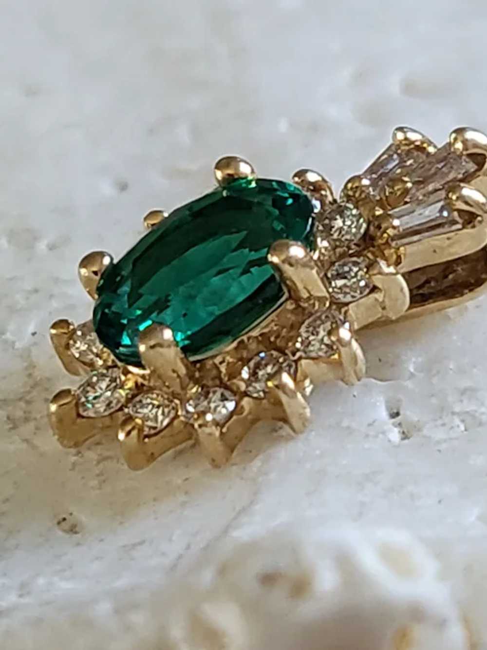 14K Gold Emerald and Diamonds Pendant, Small with… - image 11