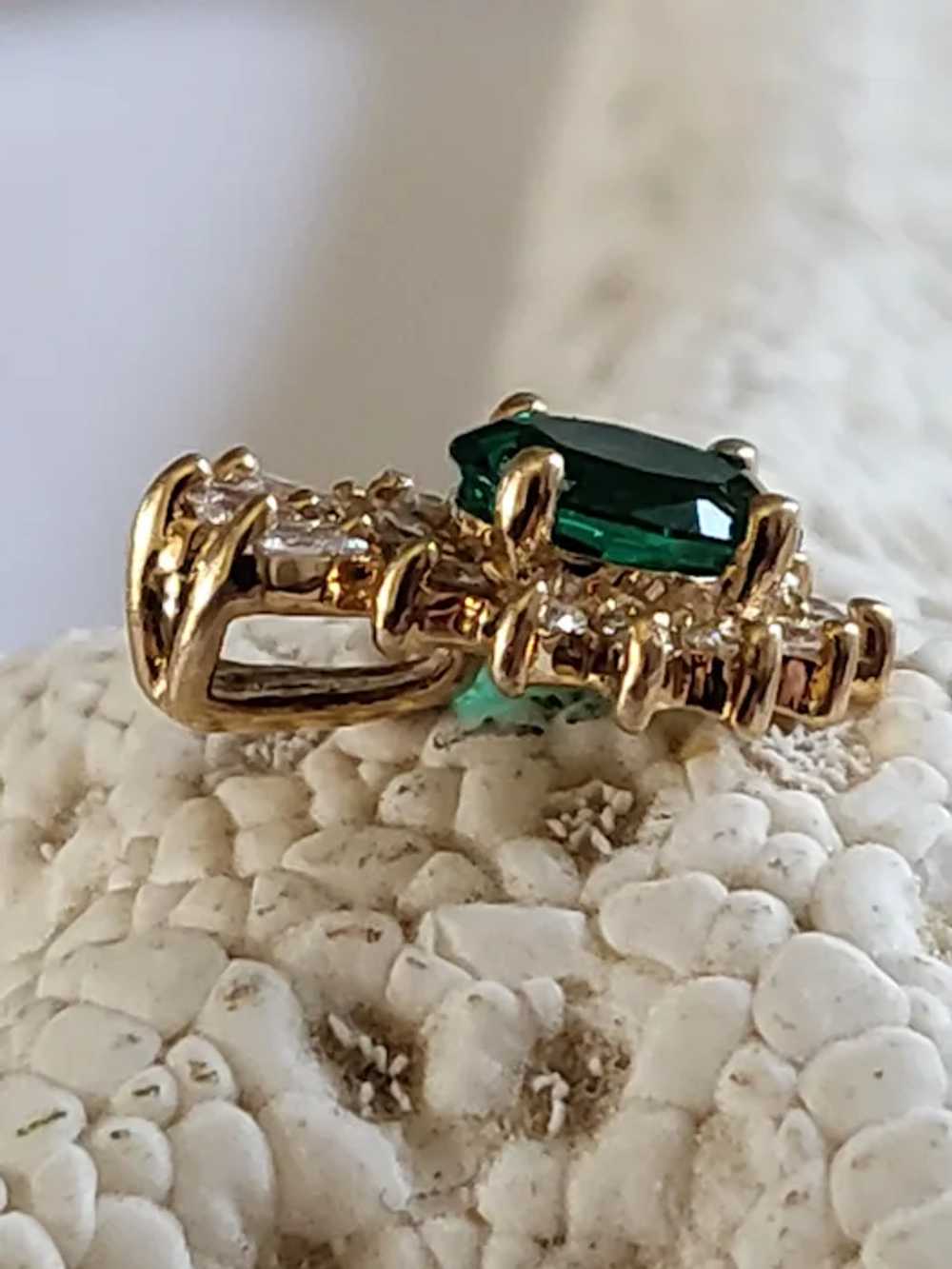 14K Gold Emerald and Diamonds Pendant, Small with… - image 12