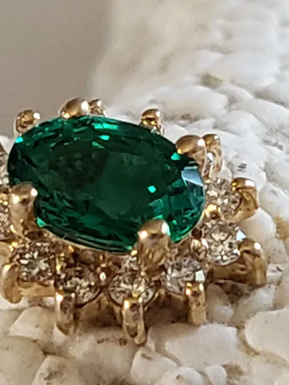 14K Gold Emerald and Diamonds Pendant, Small with… - image 2