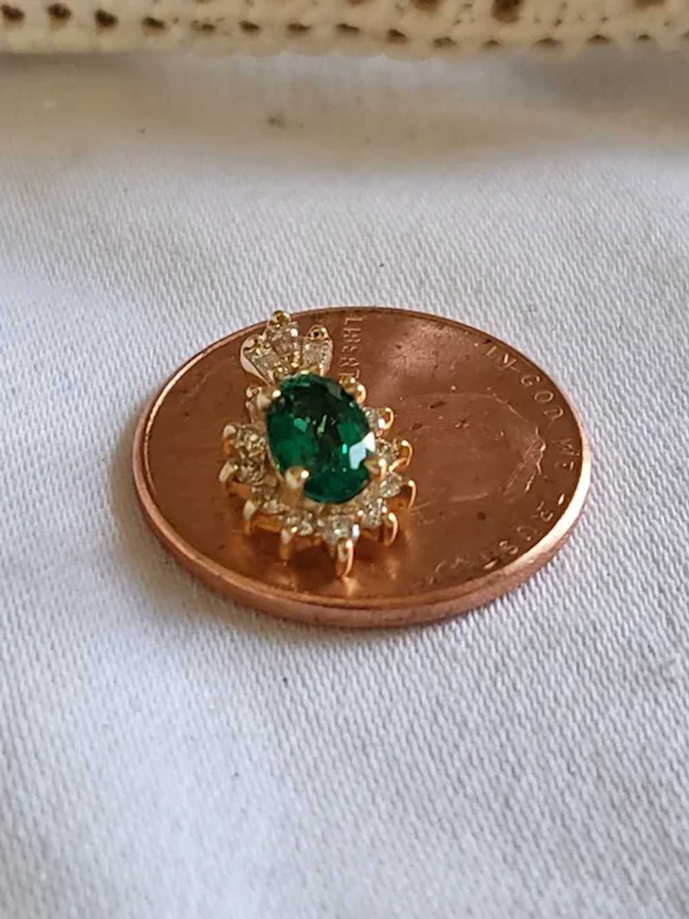 14K Gold Emerald and Diamonds Pendant, Small with… - image 4