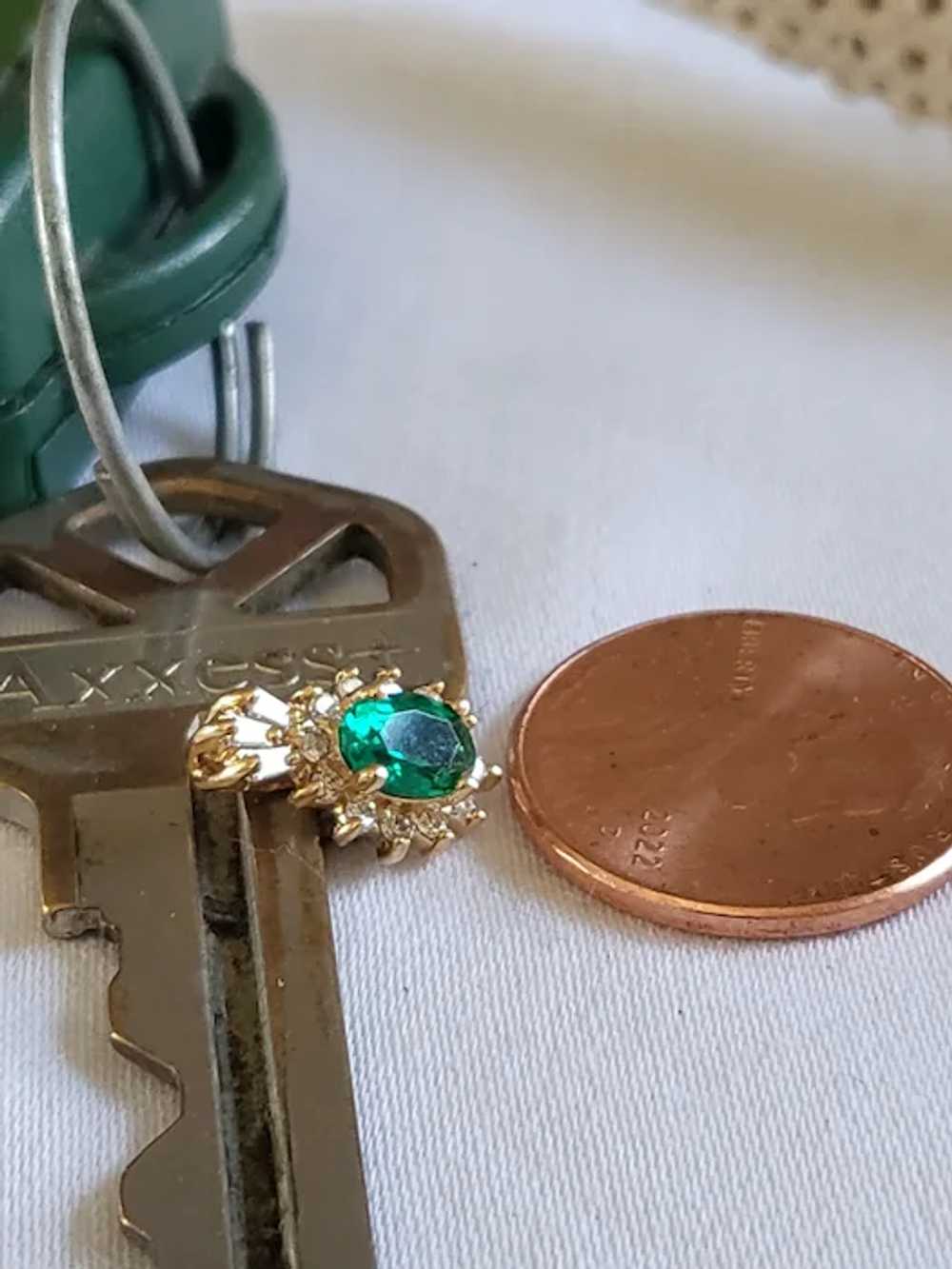 14K Gold Emerald and Diamonds Pendant, Small with… - image 5