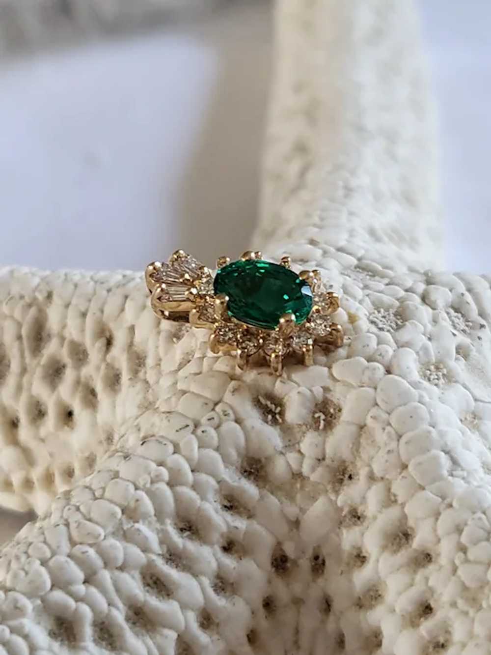 14K Gold Emerald and Diamonds Pendant, Small with… - image 6