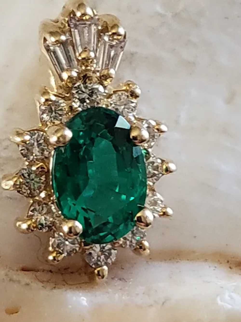 14K Gold Emerald and Diamonds Pendant, Small with… - image 7