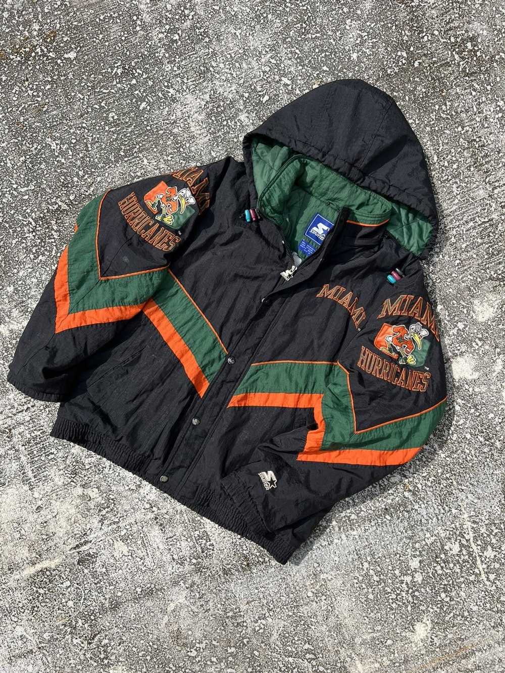 MIAMI HURRICANES Vtg 90s Starter Hooded Jacket Sz M