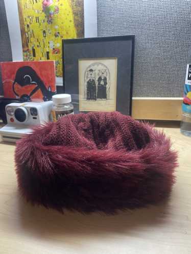 Vintage Faux Fur Hat- Red Velvet Fur Winter Hat