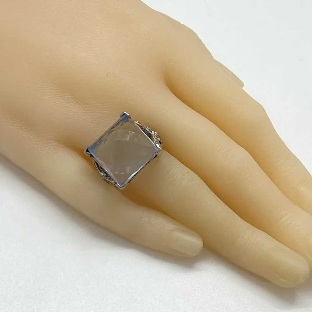 Big Faux Aquamarine Vintage Ring Sterling Silver … - image 2