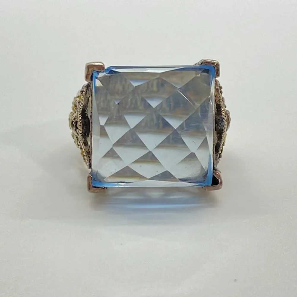 Big Faux Aquamarine Vintage Ring Sterling Silver … - image 3