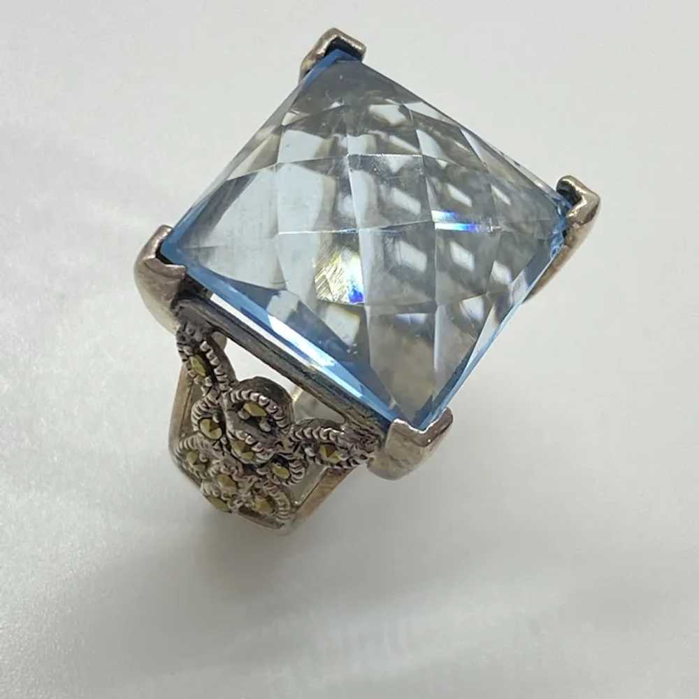 Big Faux Aquamarine Vintage Ring Sterling Silver … - image 4