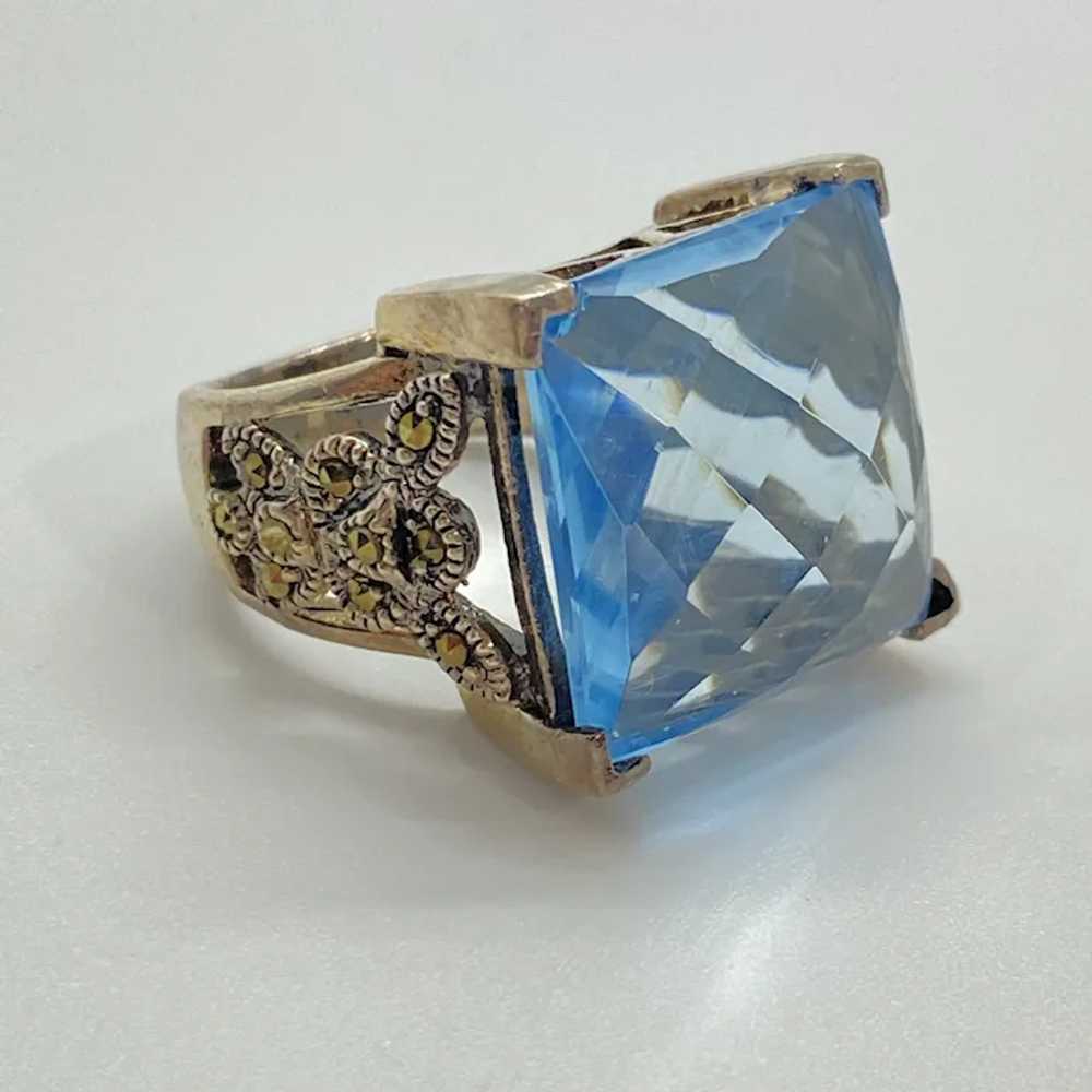 Big Faux Aquamarine Vintage Ring Sterling Silver … - image 5