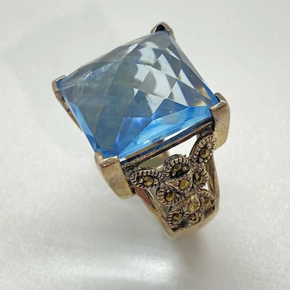 Big Faux Aquamarine Vintage Ring Sterling Silver … - image 6