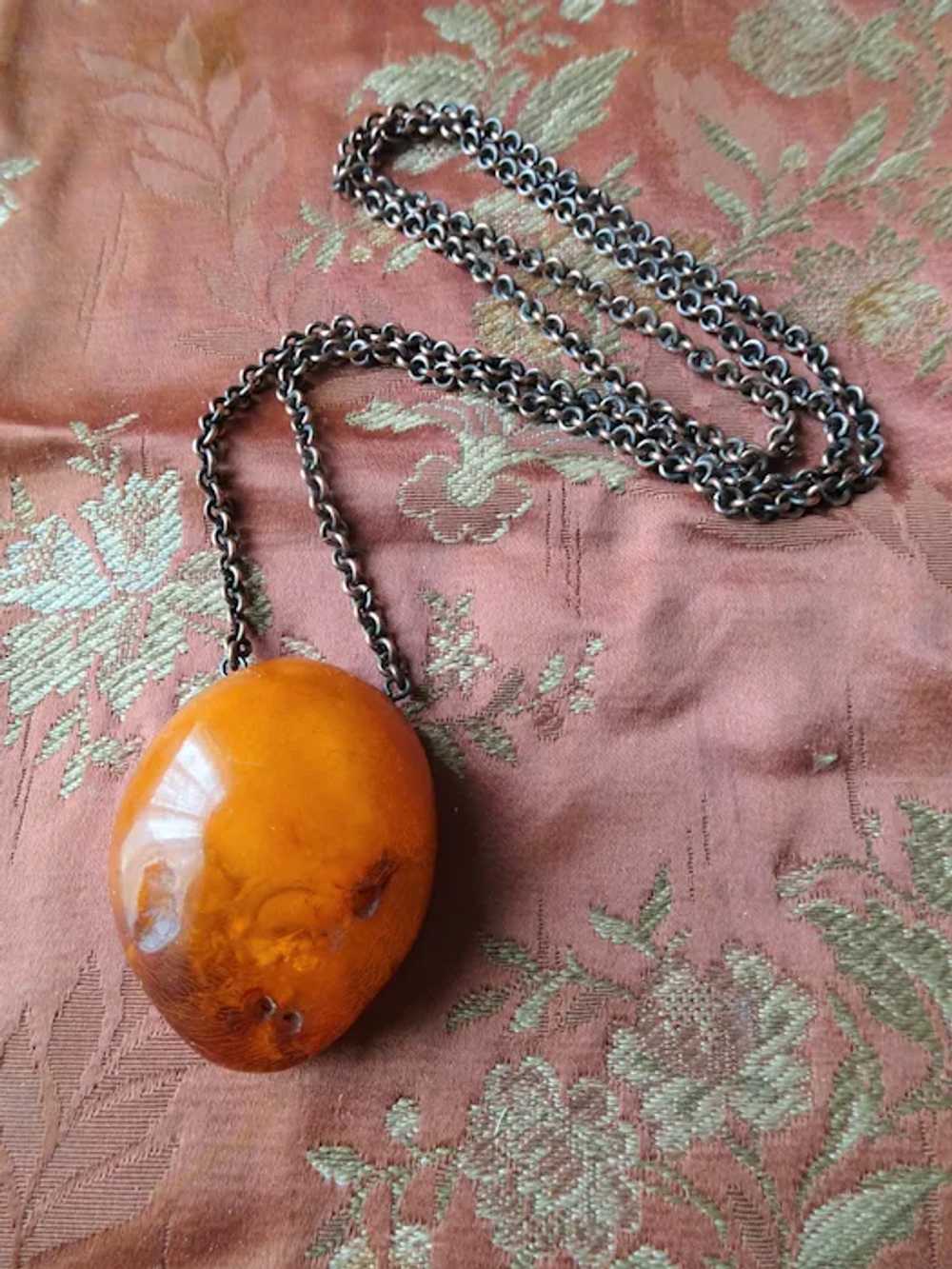 STYLISH Vintage Baltic Amber Large Pendant,  Copp… - image 2