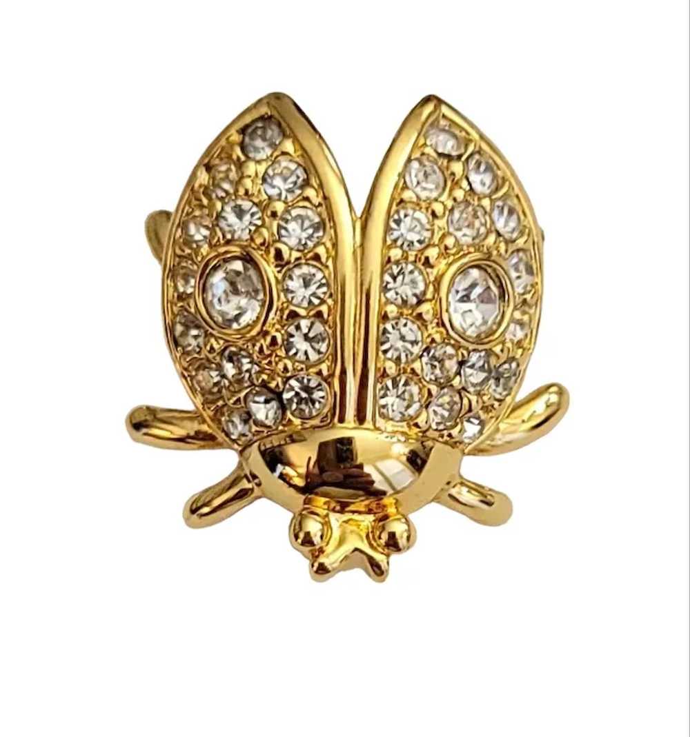 Napier Vintage Gold Tone Clear Rhinestone Ladybug… - image 2