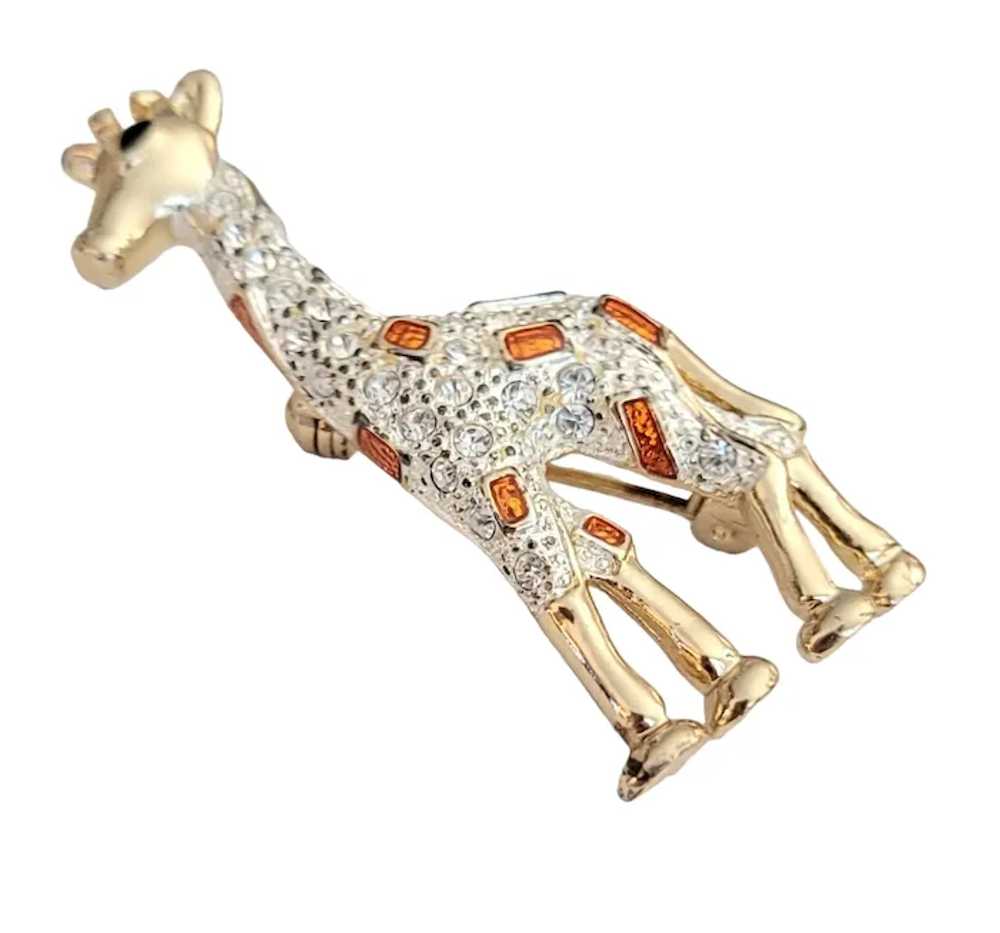 Roman Orange Enamel Clear Rhinestone Giraffe Broo… - image 2