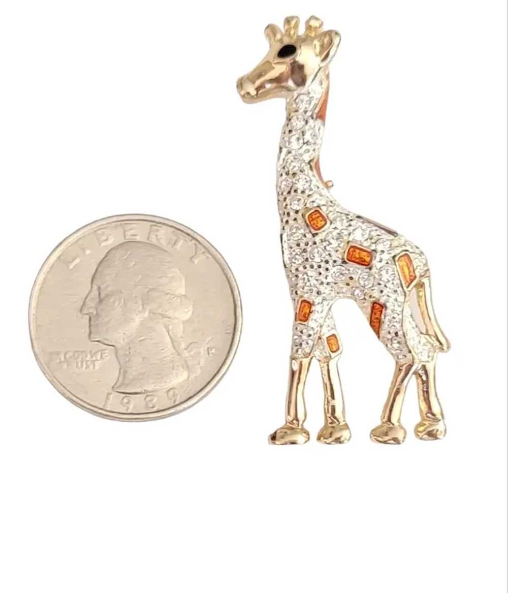 Roman Orange Enamel Clear Rhinestone Giraffe Broo… - image 4