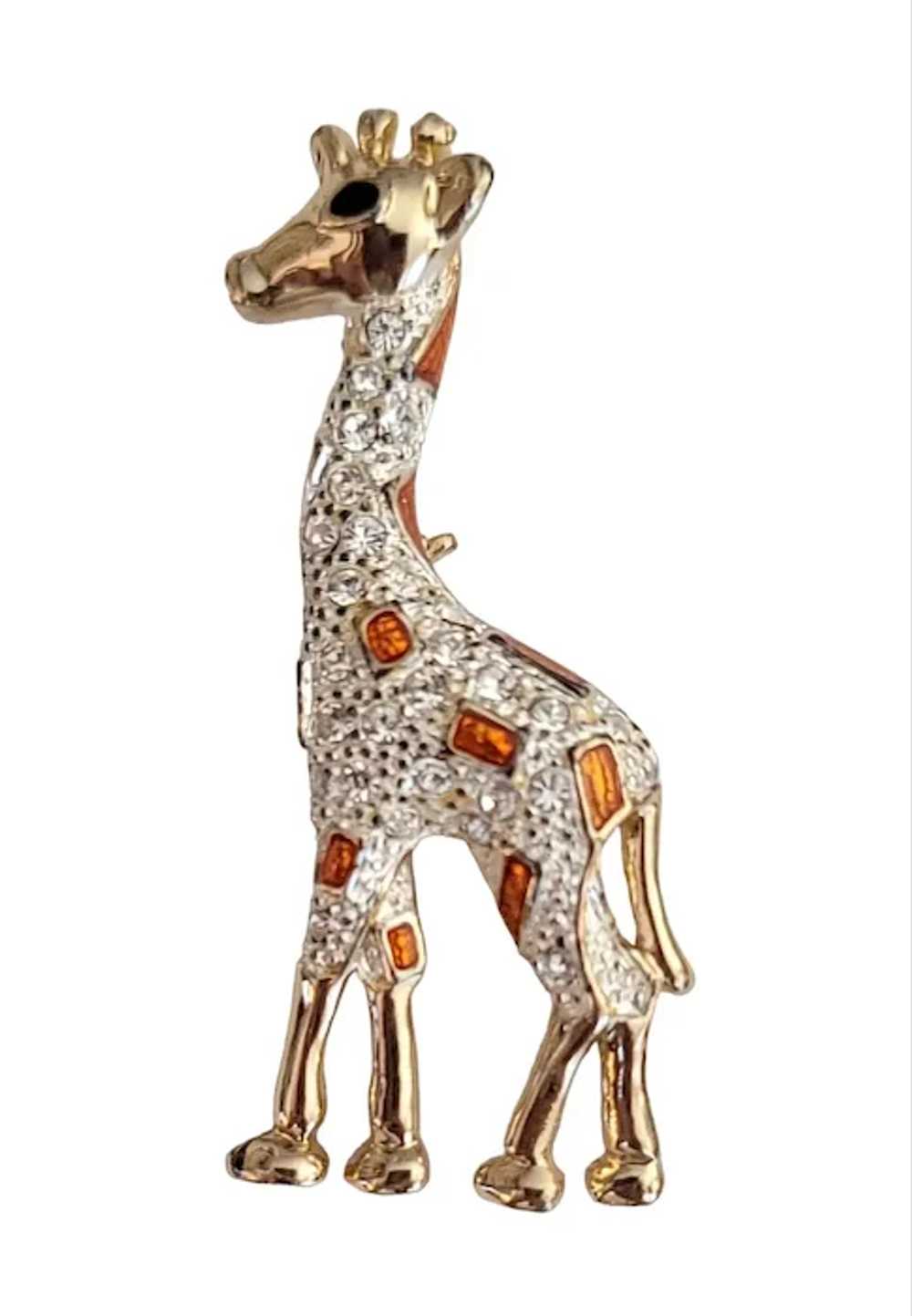 Roman Orange Enamel Clear Rhinestone Giraffe Broo… - image 6