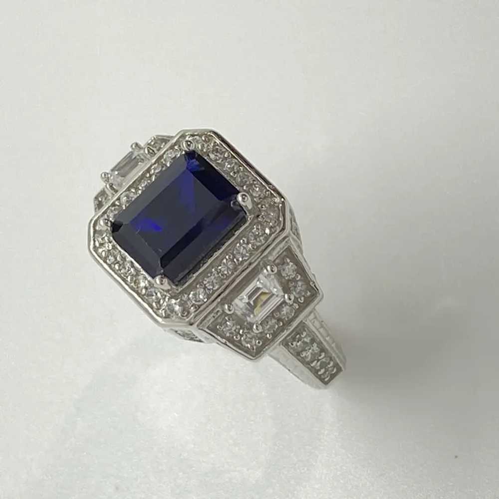 Gorgeous Lab Sapphire and CZ Fashion Ring Sterlin… - image 5