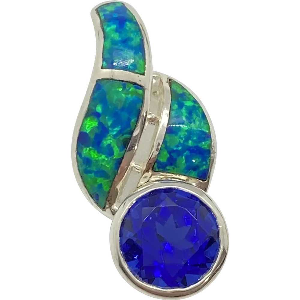 Faux Tanzanite and Created Opal Pendant Sterling … - image 1