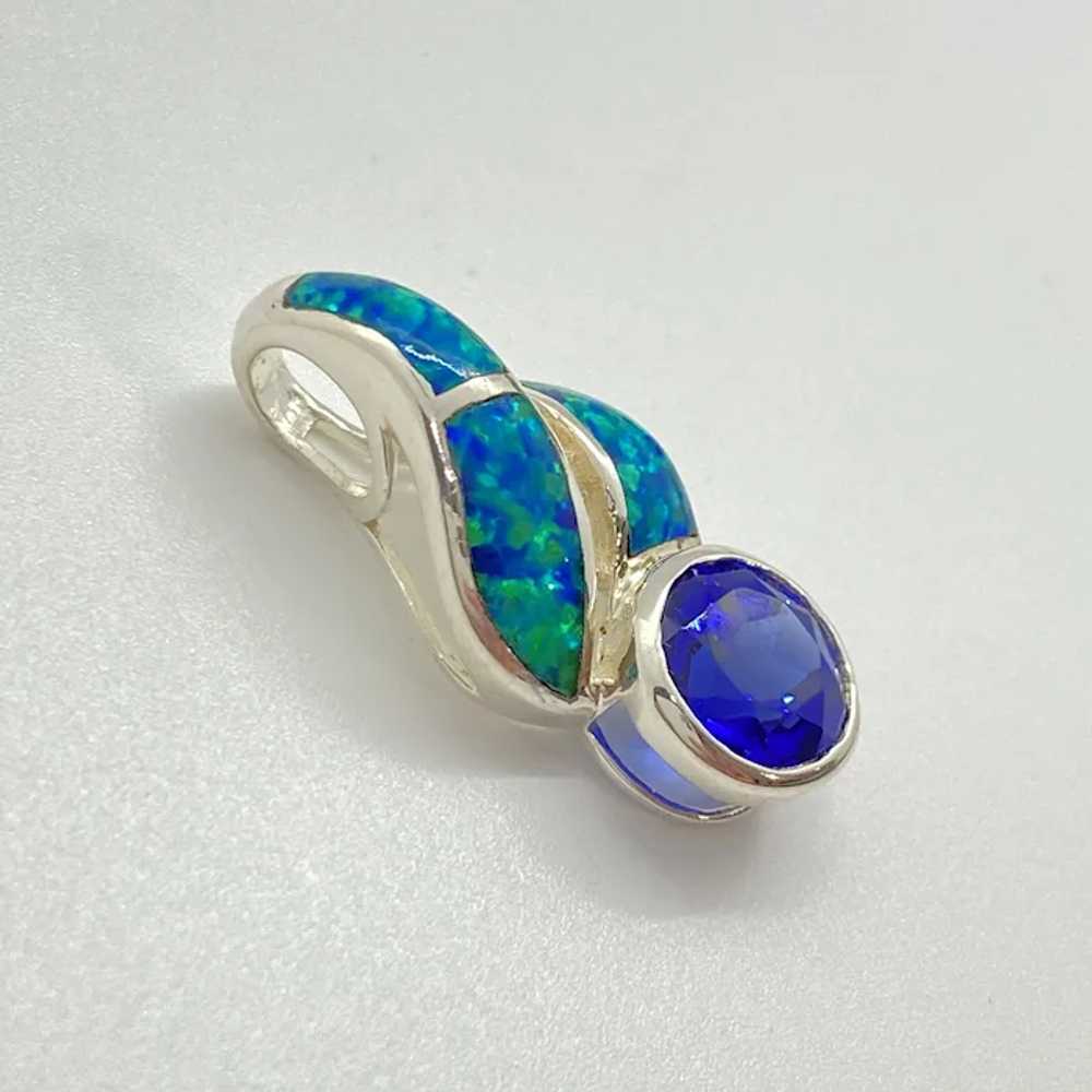 Faux Tanzanite and Created Opal Pendant Sterling … - image 2