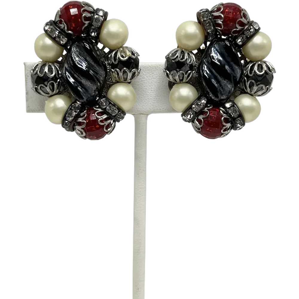 Hobé Faux Pearl, Art Glass, and Faux Pearl Clip E… - image 1