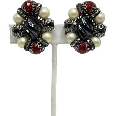 Hobé Faux Pearl, Art Glass, and Faux Pearl Clip E… - image 1