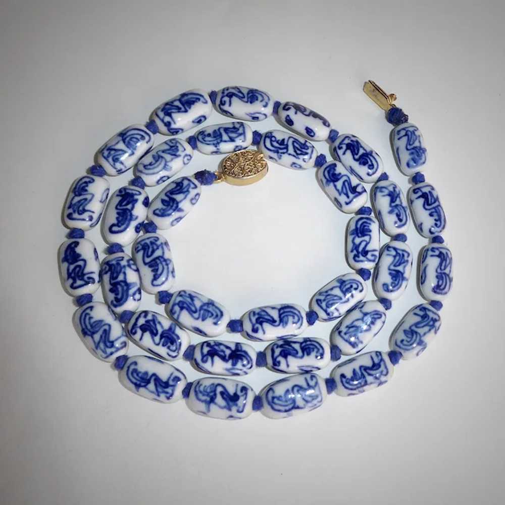 Chinese Blue & White Porcelain Bead Hand Knotted … - image 11