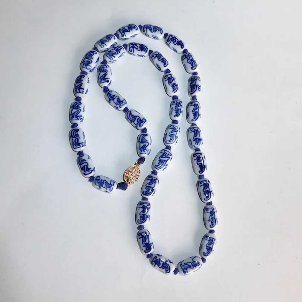 Chinese Blue & White Porcelain Bead Hand Knotted … - image 3