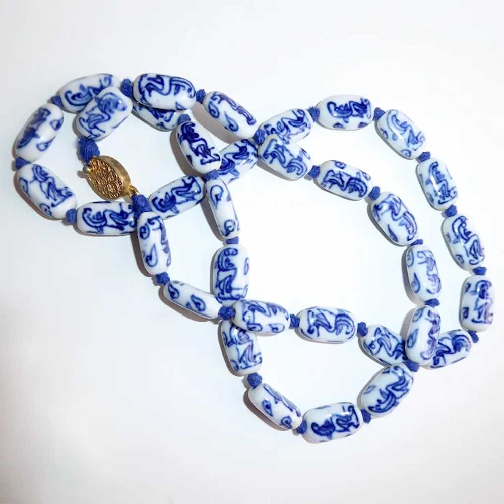 Chinese Blue & White Porcelain Bead Hand Knotted … - image 7